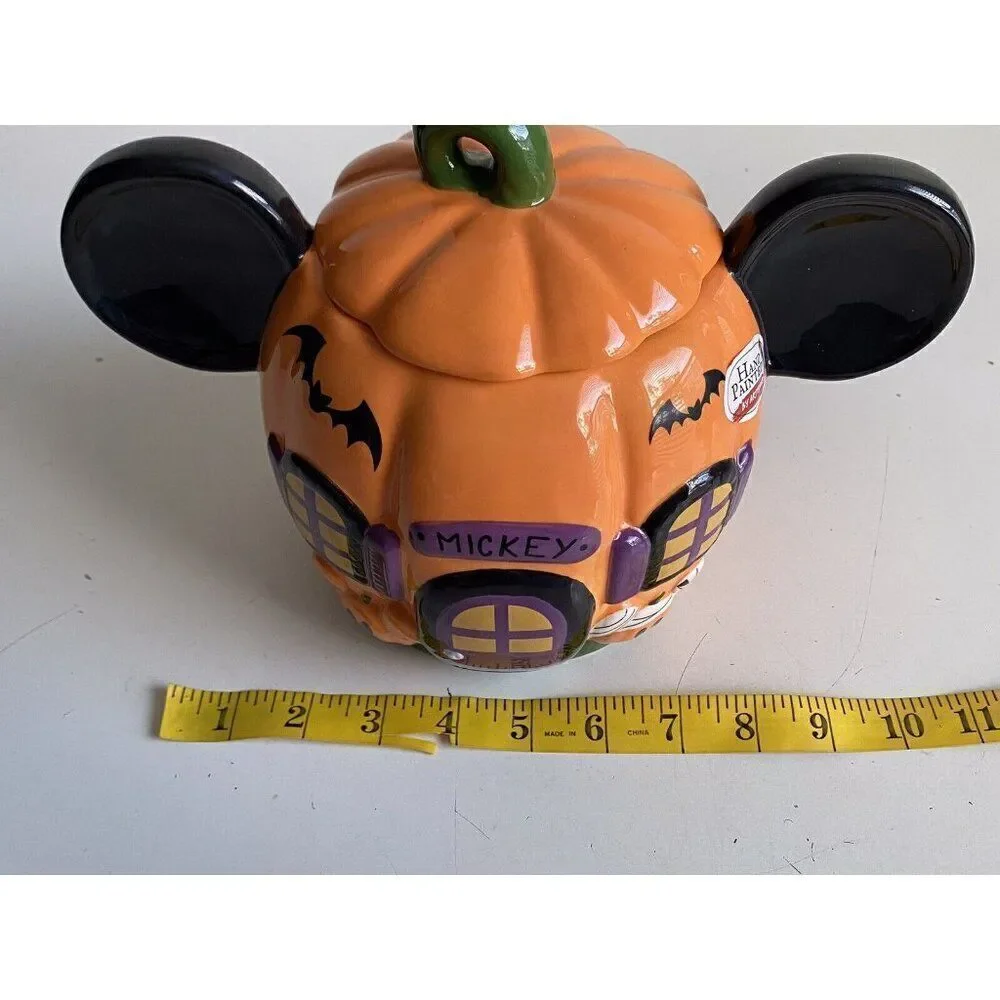 Disney Mickey‎ Mouse Halloween Pumpkin Haunted House Ceramic Cookie Jar NEW